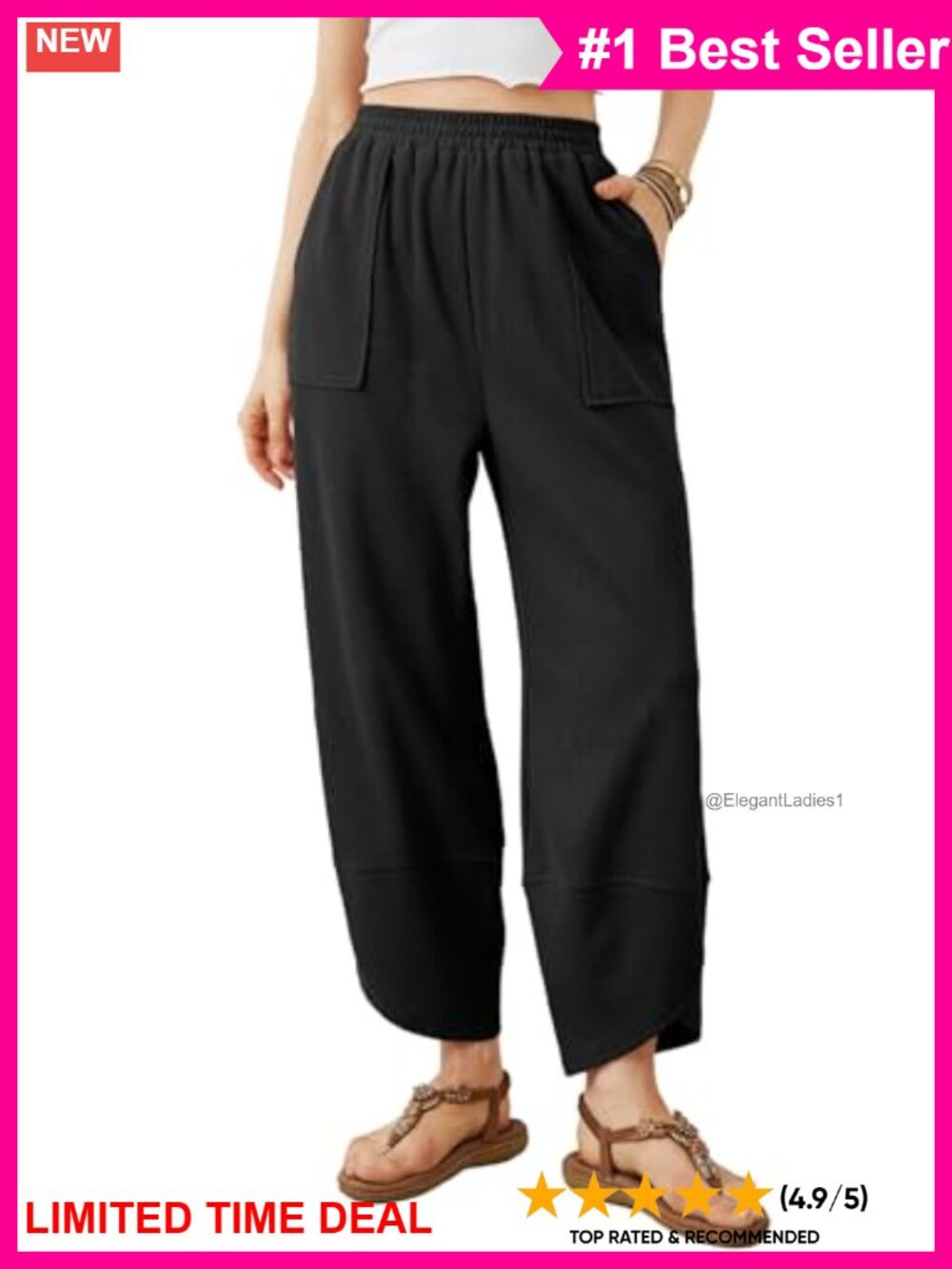 Womens Baggy Wide Leg Harem Pants Elastic Waist Casual Slouchy Pull On